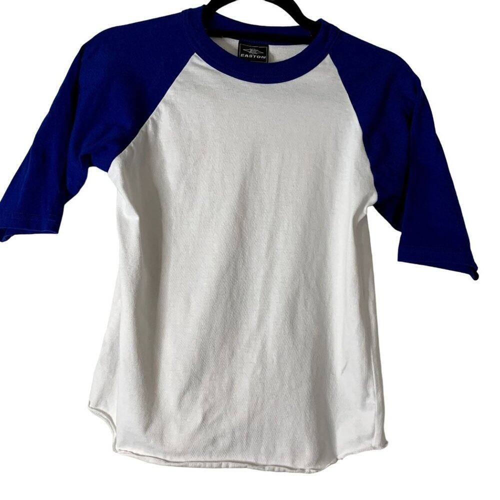 Easton‎ White and Blue BOY'S Crew Neck "Baseball Style" Tee Shirt - Size M